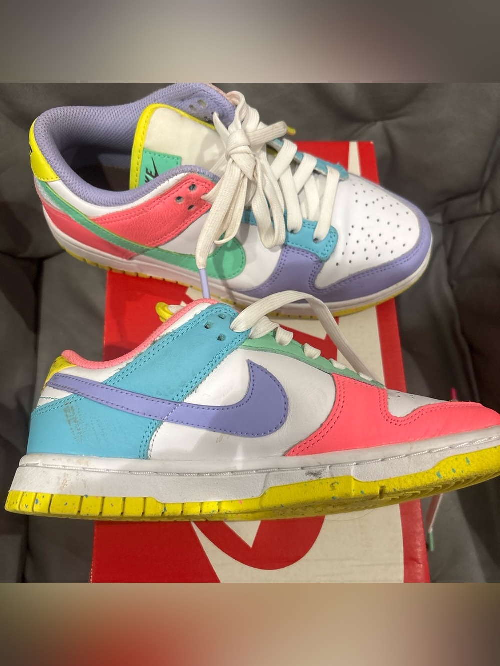 Jordan Low-Top Sneakers in White, Pink, Purple, Teal & Yellow